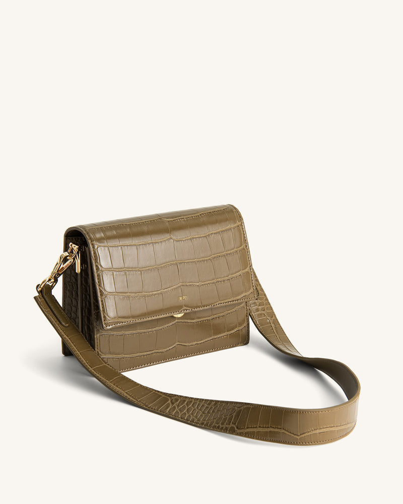 Mini Flap Crossbody - Dark Olive Croc