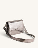 Mini Flap Metallic Crossbody - Anthracite Croc