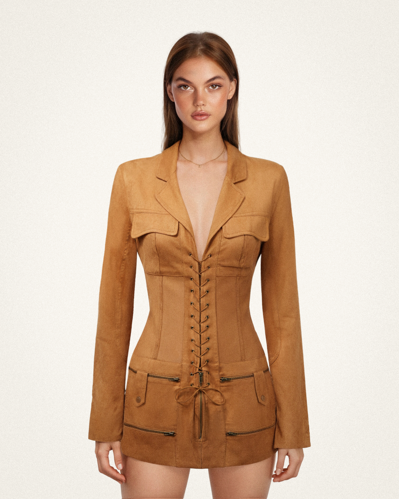 Suede Corset Jacket Mini Dress - Camel