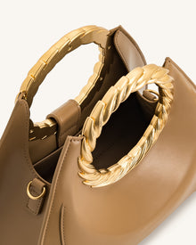 Amiya Leaf Handle Sculpture Bag - Brown