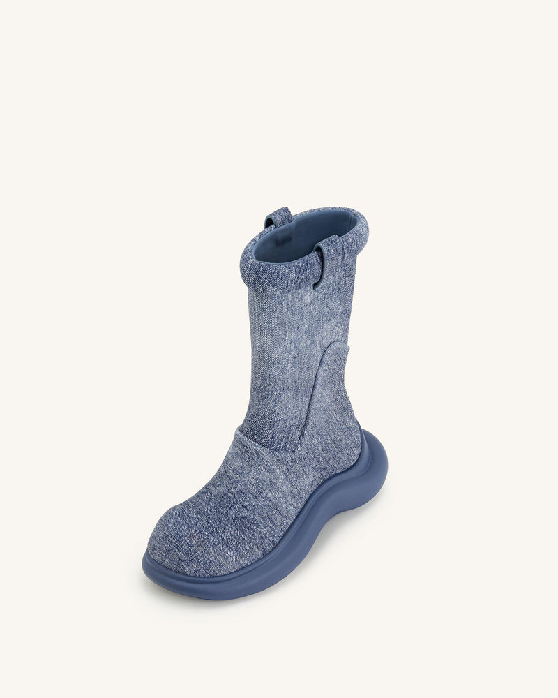 Zoie Denim Embossed Rain Boot - Blue