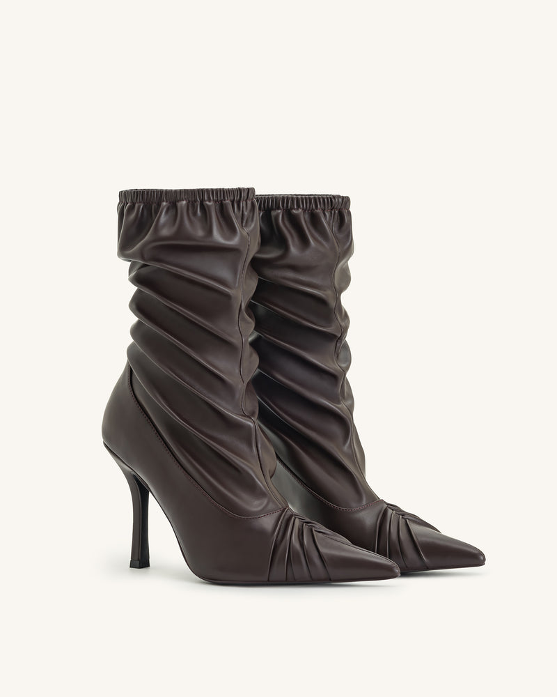 Joanne Paneled Detailing leather Ankle Boots- Burgundy