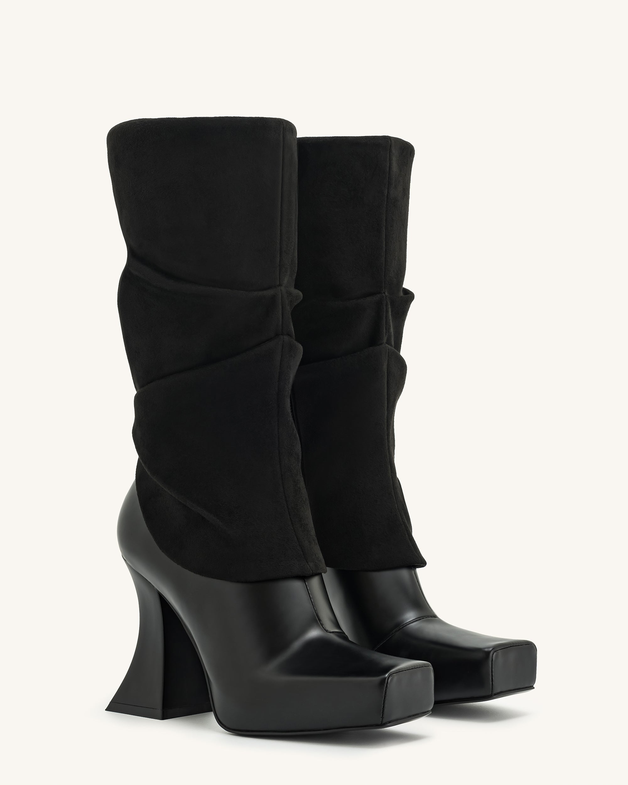 Reyna Square Toe Platform Knit Boots Black JW PEI