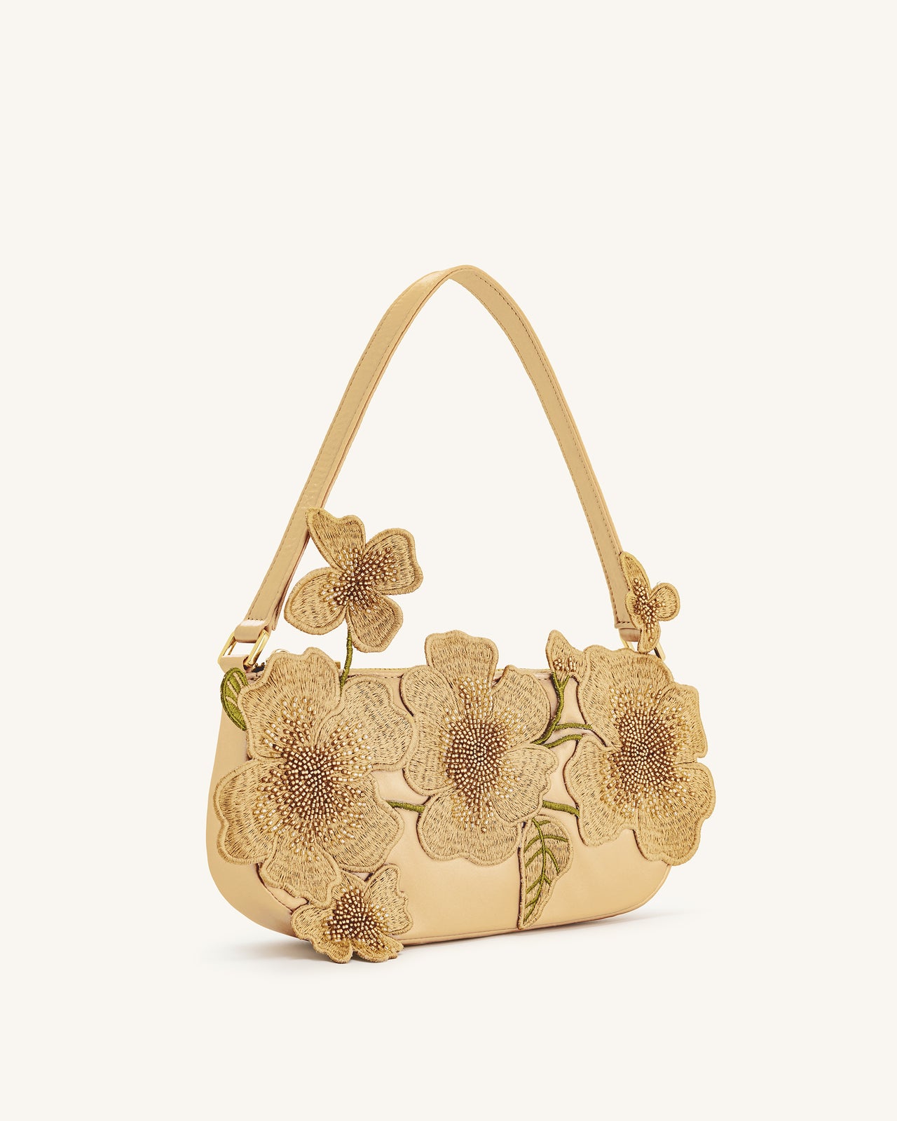 Leona Bead Embellished Shoulder Bag - Almond