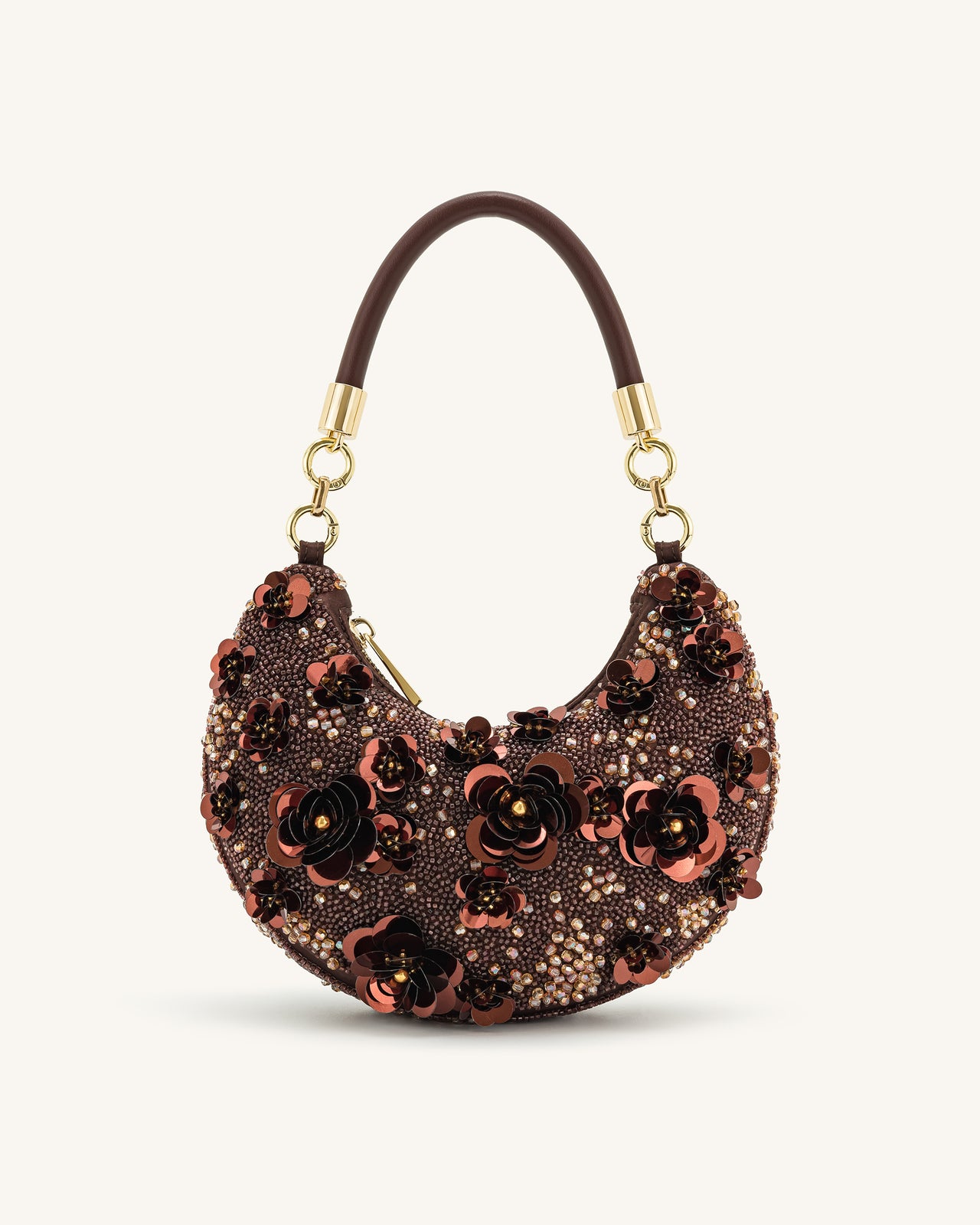 Livia Beaded Floral Hobo Bag - Brown