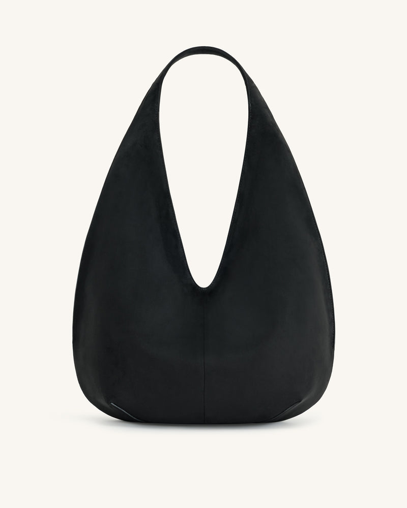 Dara Faux Suede Hobo Bag - Black