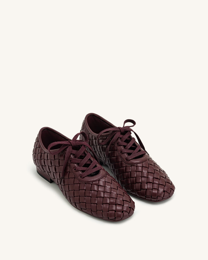 Kayla Weave Strap Flat Shoes - Claret Red