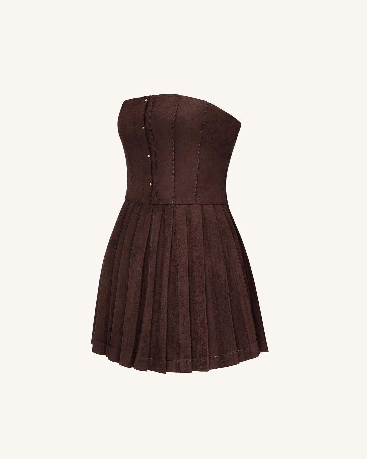 Ellie Pleated Velvet Dress - Chocolate Brown