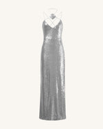 Heisey Silver Sequinned Rosette Maxi Dress - Silver