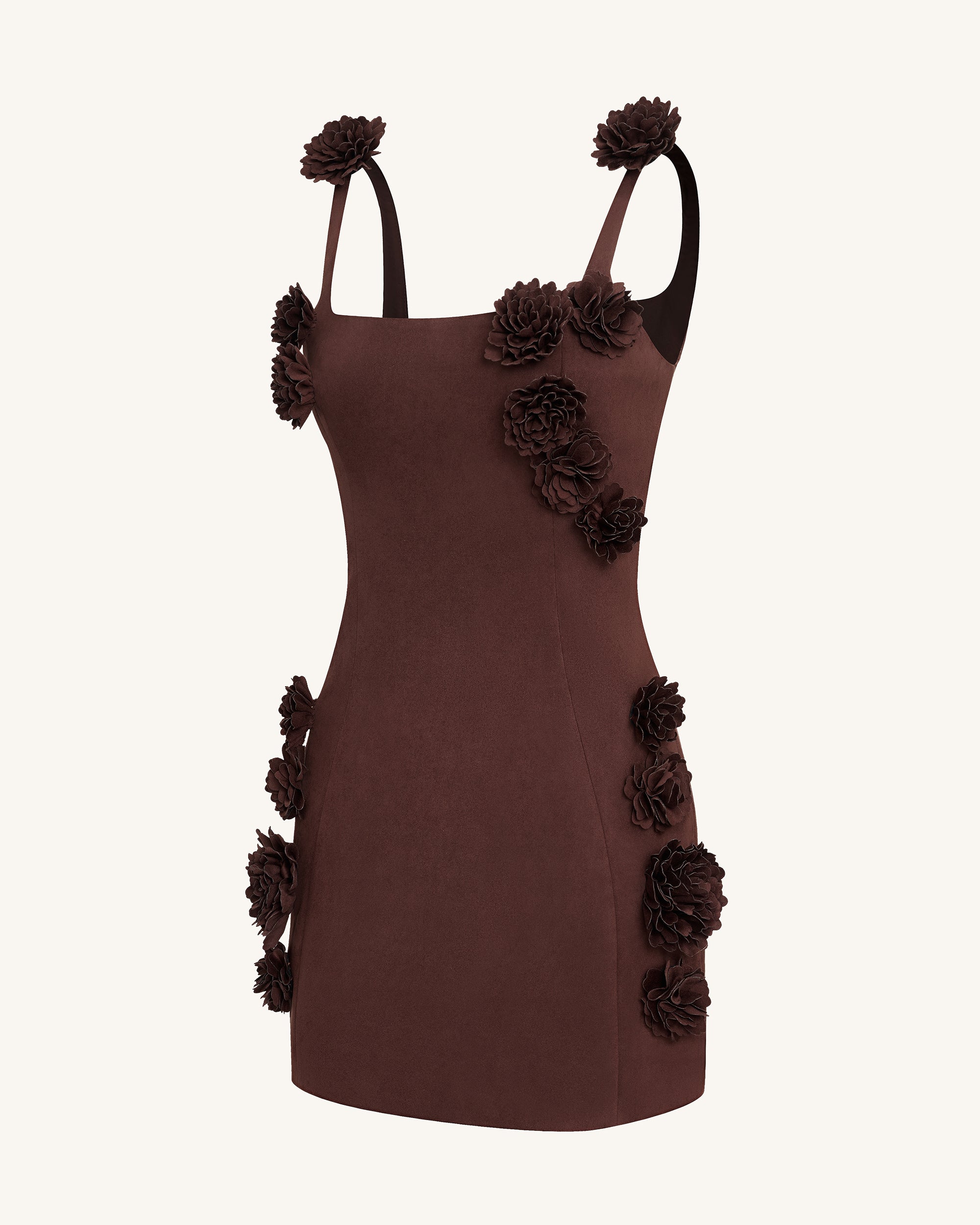 Elaina Pink Rosette Applique Mini Dress - Chocolate Brown