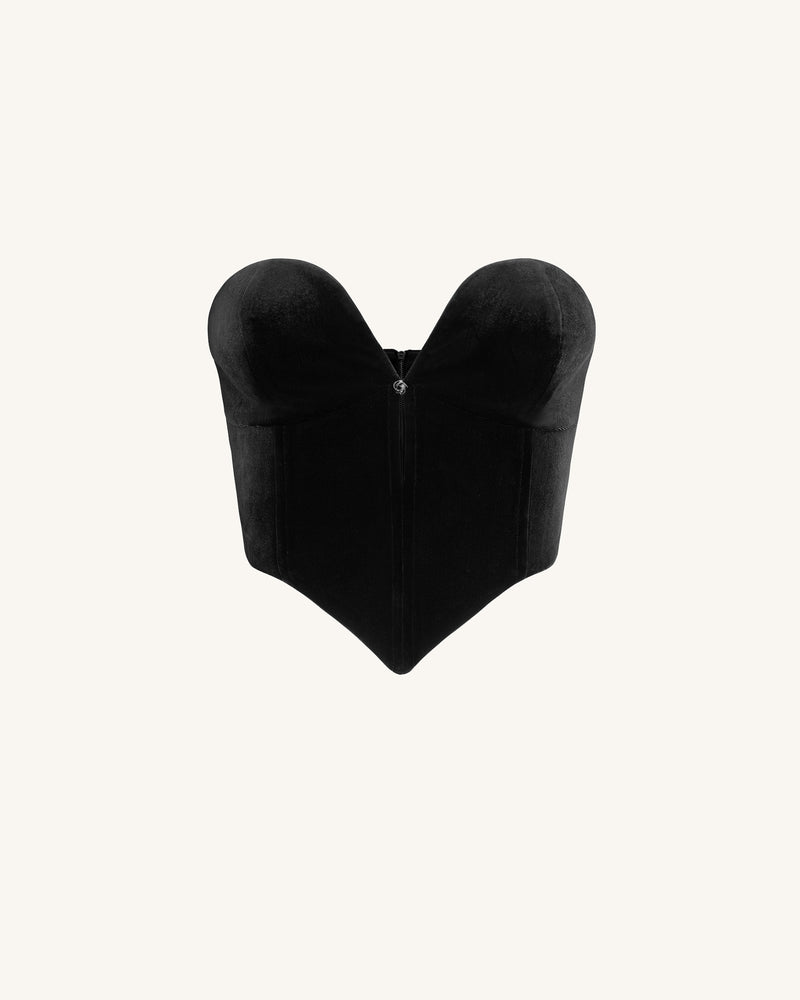 Anna Low-cut Velvet Corset Top - Black