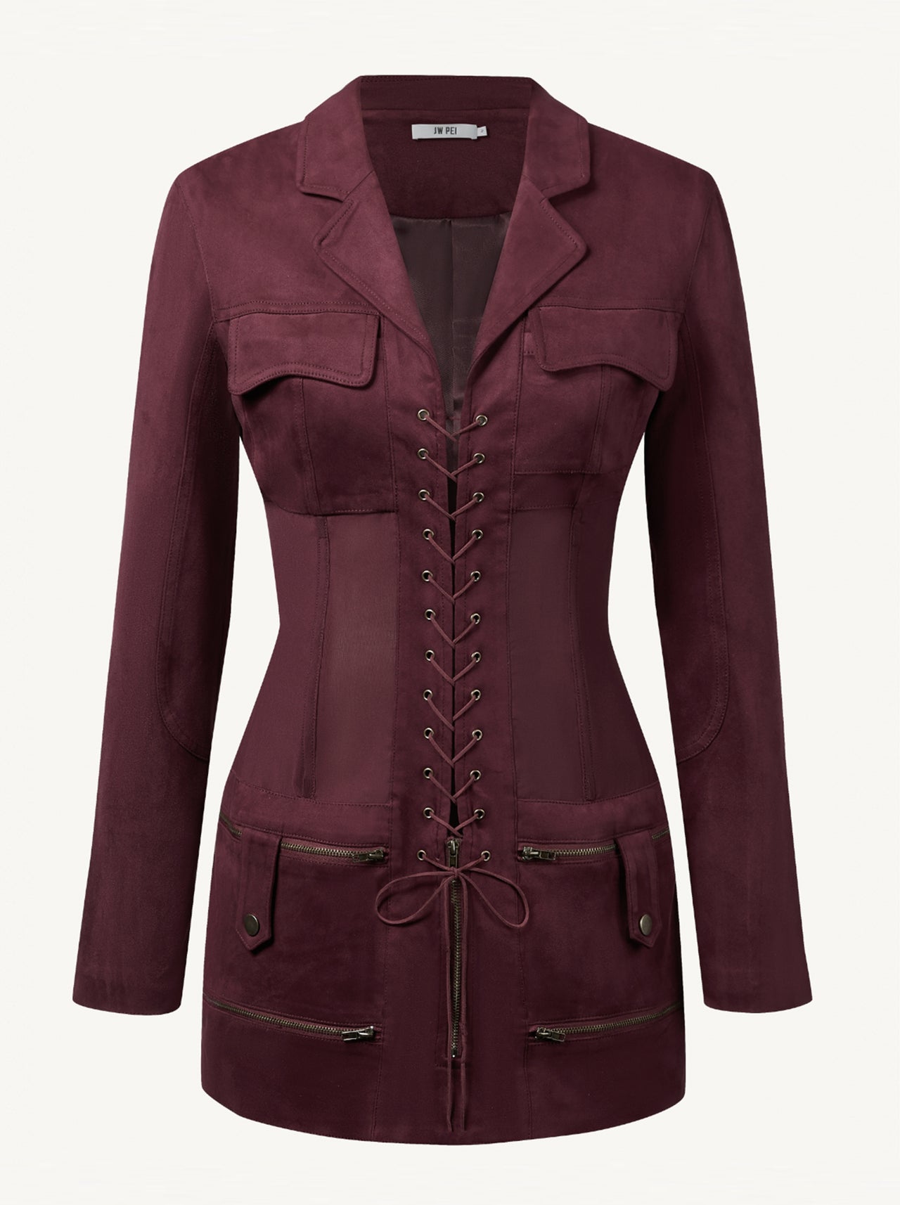 Suede Corset Jacket Mini Dress - Claret