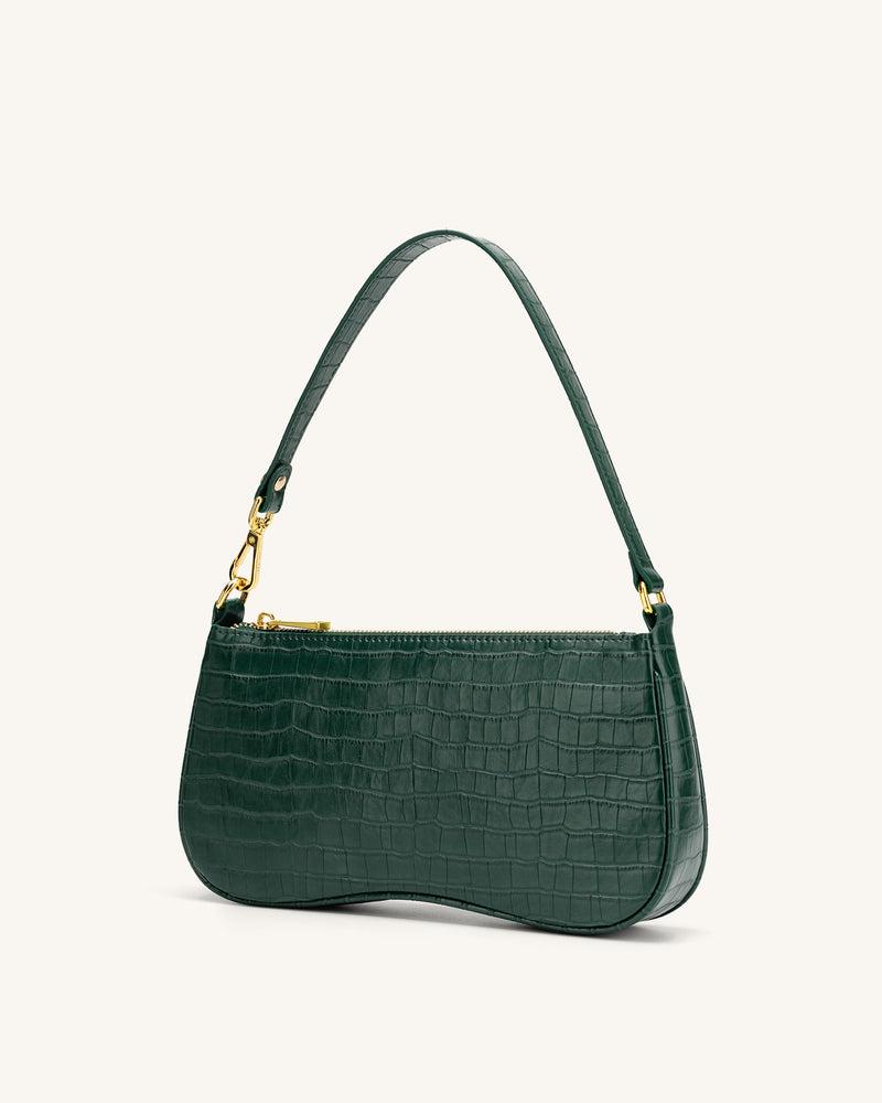 Eva Shoulder Handbag - Dark Green Croc