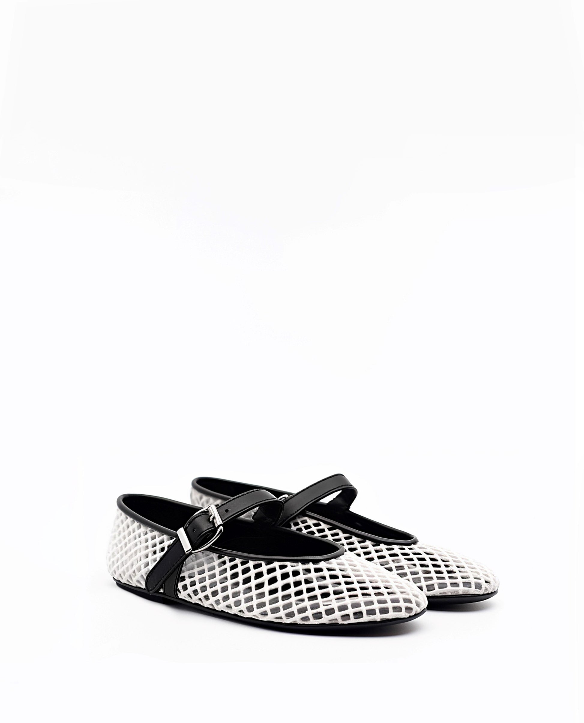 Nadia Fishnet Ballerina Flats - White&Black - JW PEI