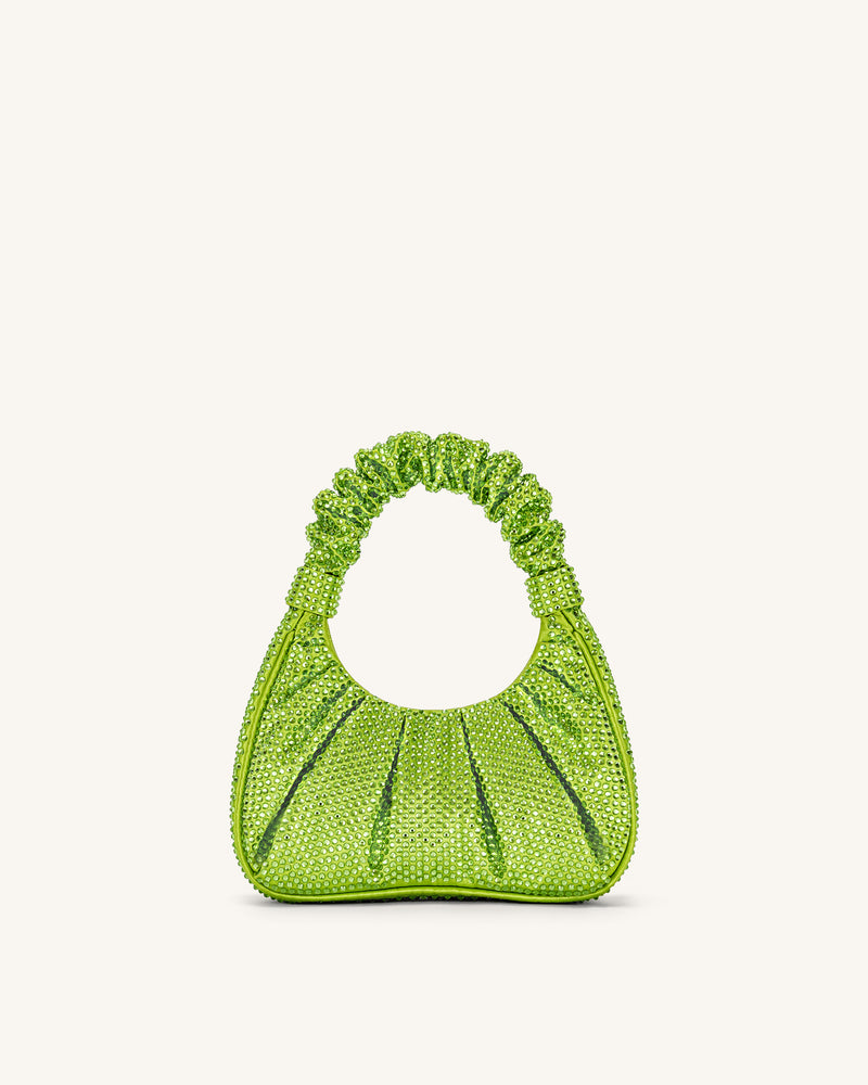 Gabbi Artificial Crystal Medium Ruched Hobo Handbag - Green