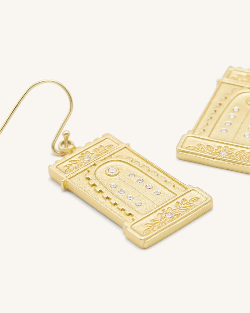 Roman Arch Earrings - 18ct Gold Plated & White Zircon