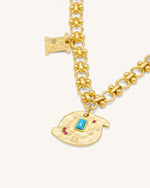 Cosmos Round Multi Charm Necklace - 18ct Gold Plated & Turquoise & Multicolor Zircon & Blue And White Porcelain Beads